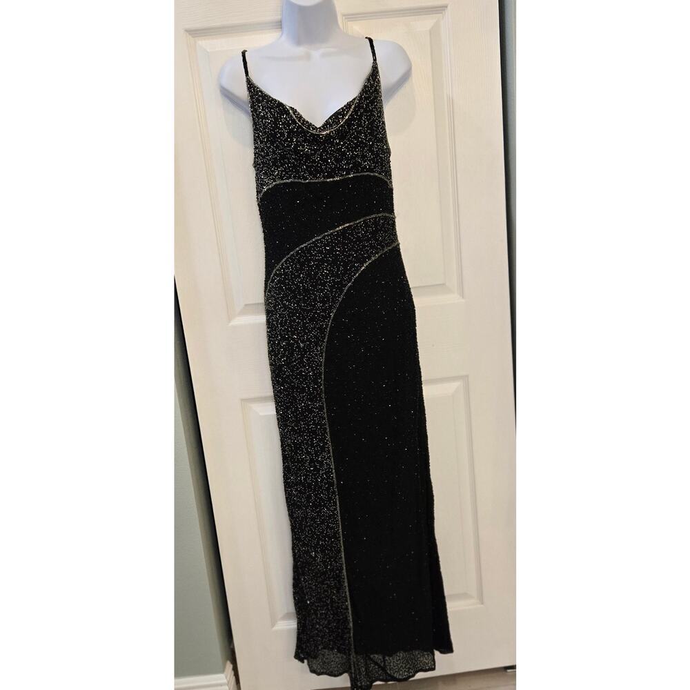 Chaudry Silk Beaded Formal Gown black Elegant Black TIe
